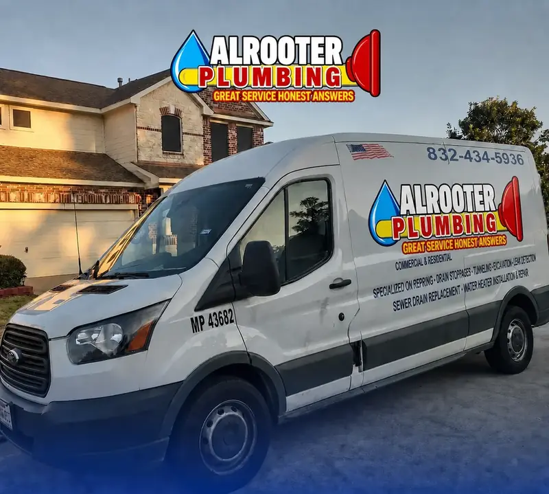 An AL Rooter Plumbing service van on a Houston job
